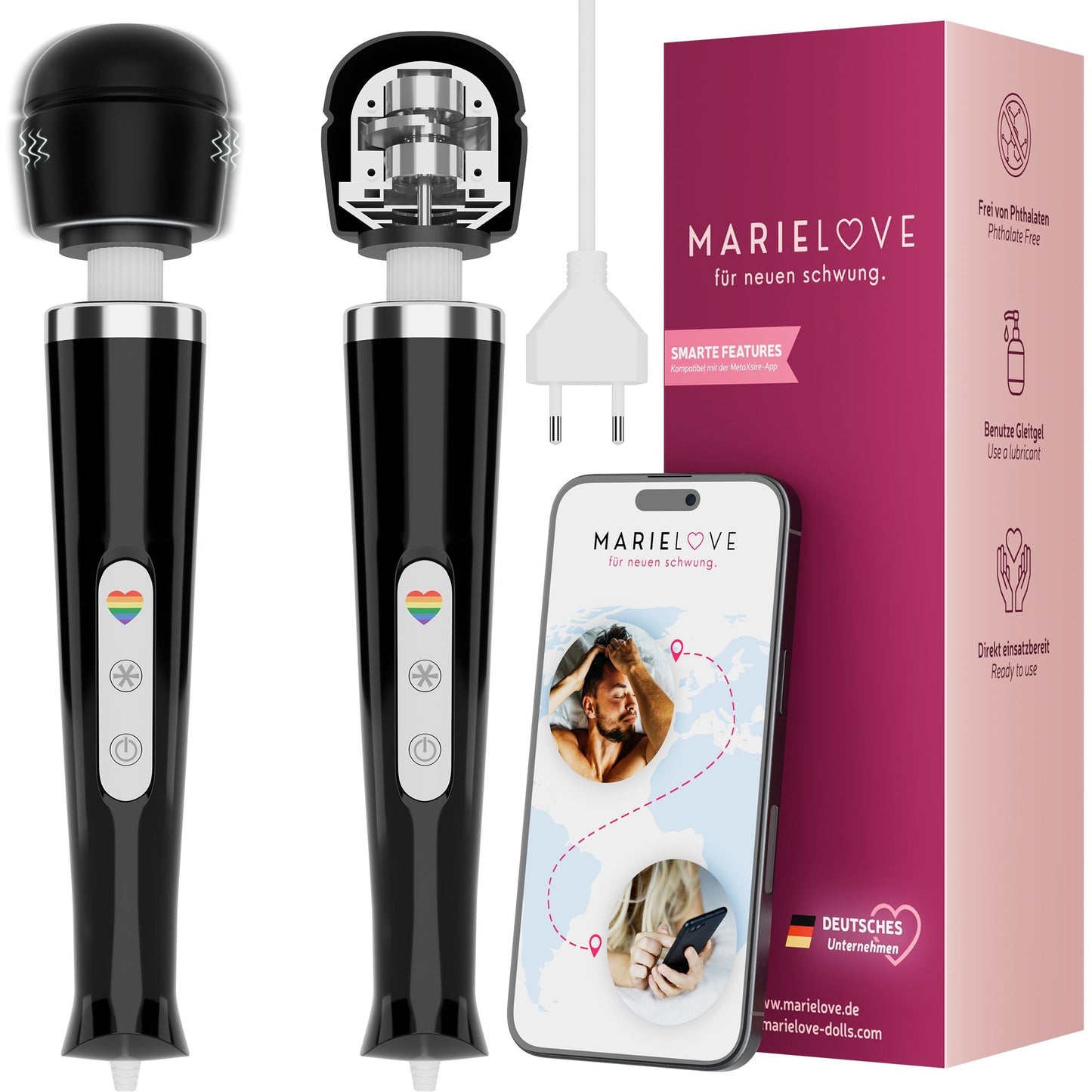 Marielove – Magic Wand Wand Massagegerät – Netzbetrieb – Leistungsstarker Massagestab – Schwarz