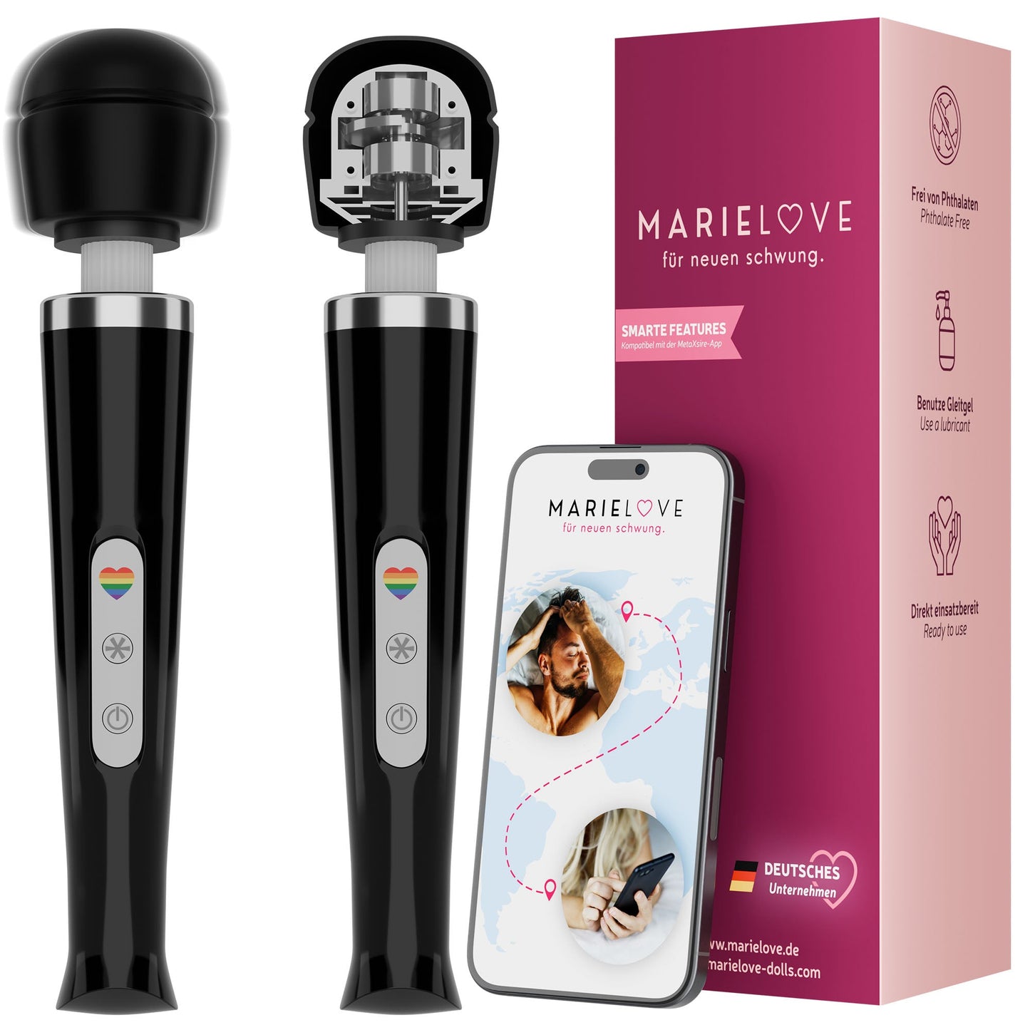 Marielove – Magic Wand Wand Massagegerät – Akkubetrieb – Leistungsstarker Massagestab – Schwarz