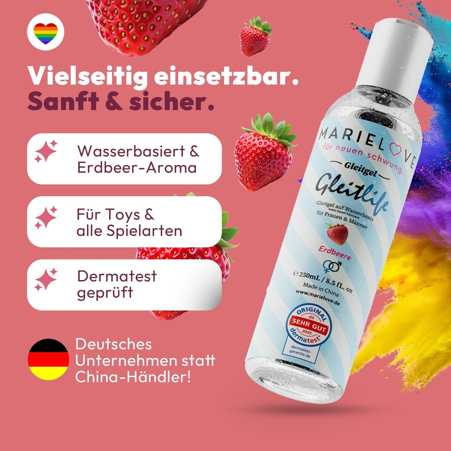 Marielove wasserbasiertes Gleitgel 250 ml – Erdbeer Geschmack, langanhaltend & hautfreundlich