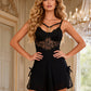 Schwarzes Nachtkleid mit Spitze und Schlitz – Modal, weicher Tragekomfort, elegantes Design